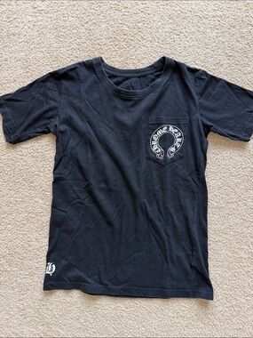Black Short-Sleeve Pocket Tee with White Logo